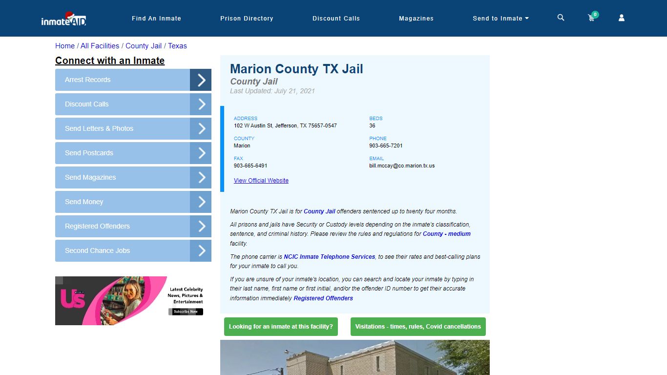 Marion County TX Jail - Inmate Locator - Jefferson, TX